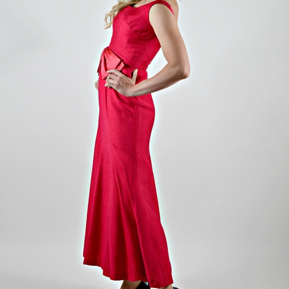 Vintage Prom Dress Long Pink Silk Mermaid Dress - Picture 6 of 6